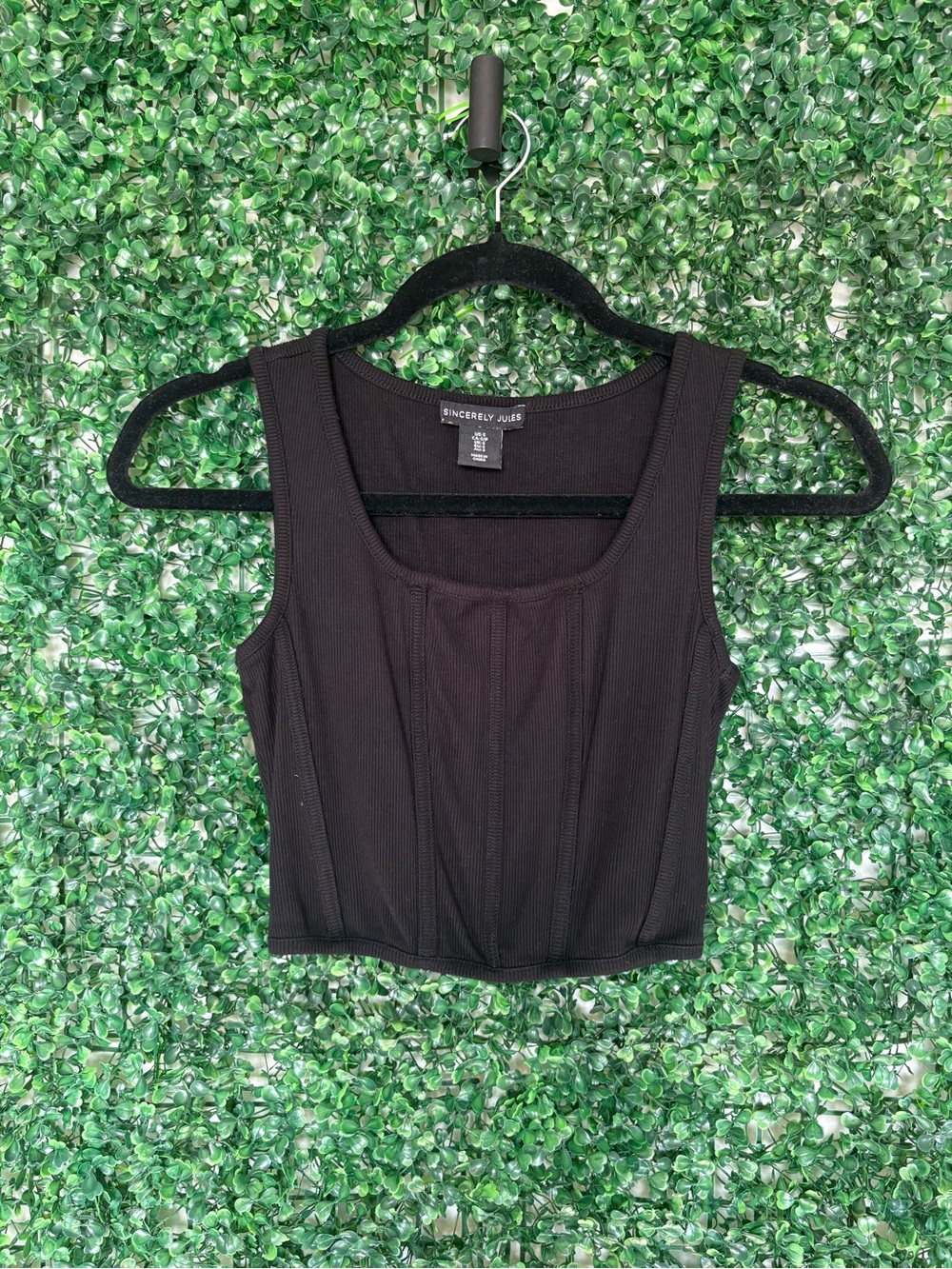 Sincerely Jules Black Ribbed Square-Neck Crop Tank